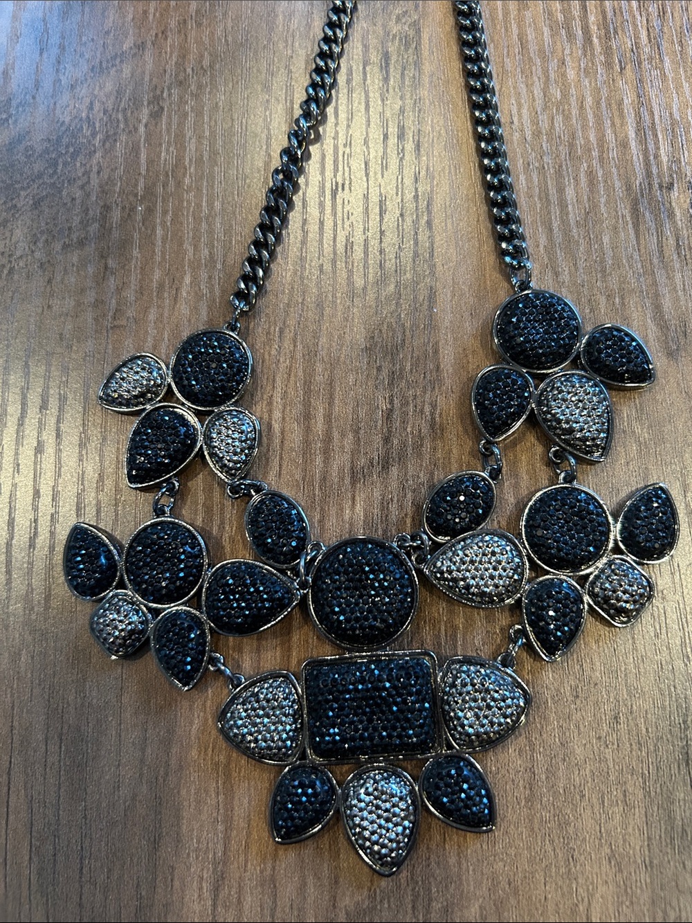 Black and Gunmetal Crystal Bib Necklace - Picture 2 of 4